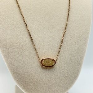 Kendra Scott Elisa Necklace Rose Gold Tone Drusy Stone 16" Sparkly Pendant